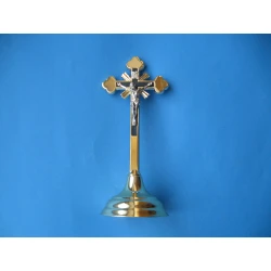 Krzyż metalowy stojący tradycyjny złoty 21 cm